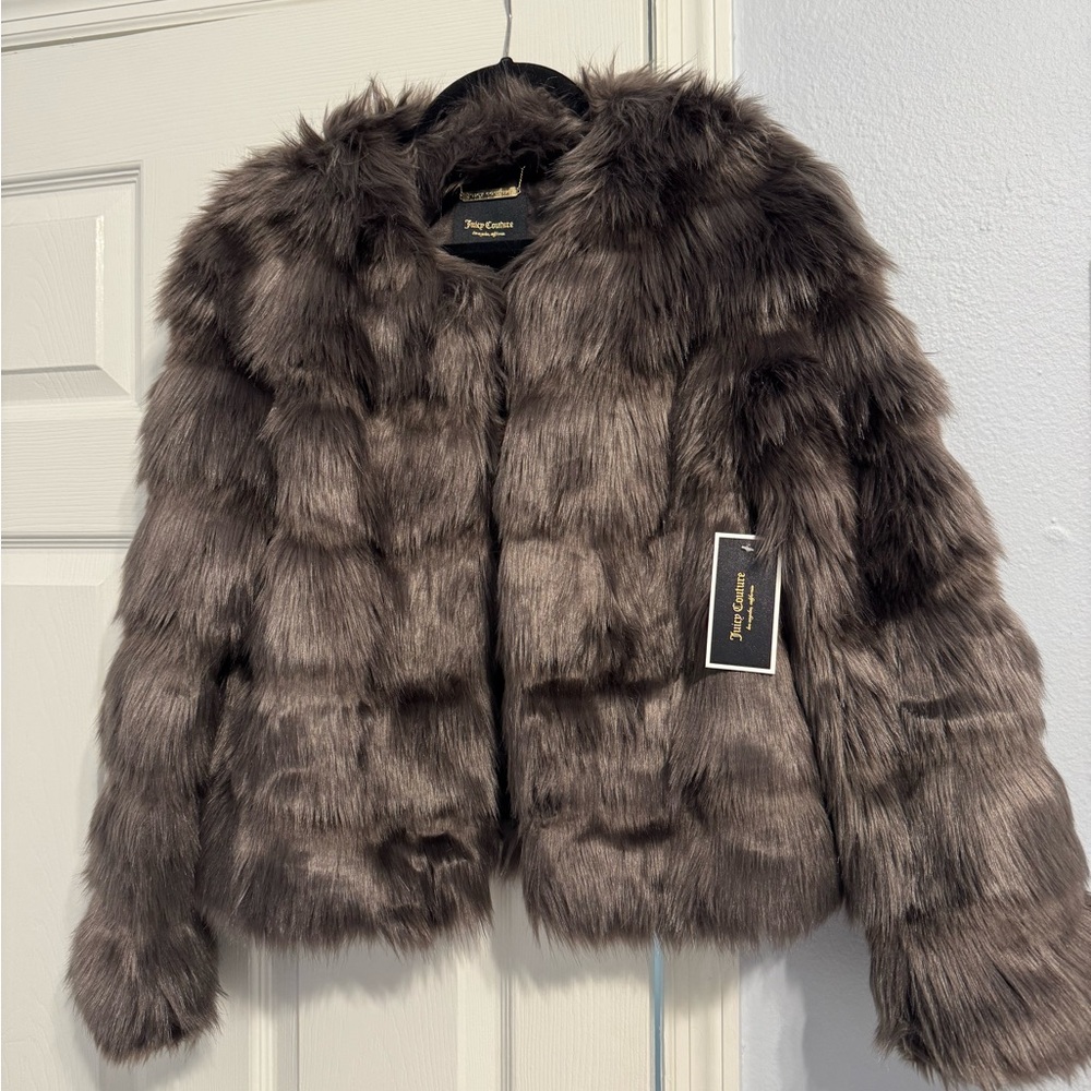 Juicy Couture Faux Fur Jacket in Brown